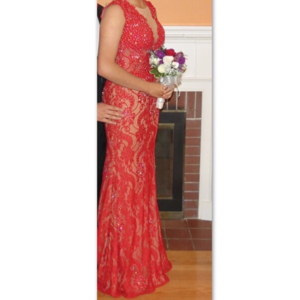 Jovani Red Lace Mermaid Dress